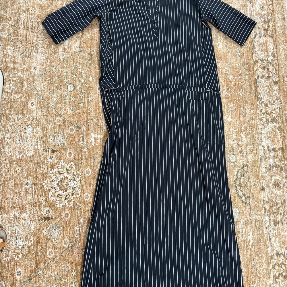Chic Navy and White Striped Long Sleeve Dress